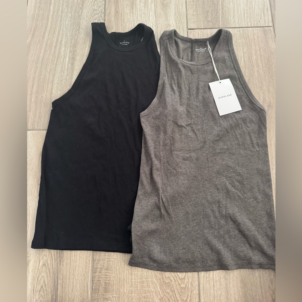 Everlane Luxe Rib Racerback Tanks. Size Large. Weathered fatigue and black